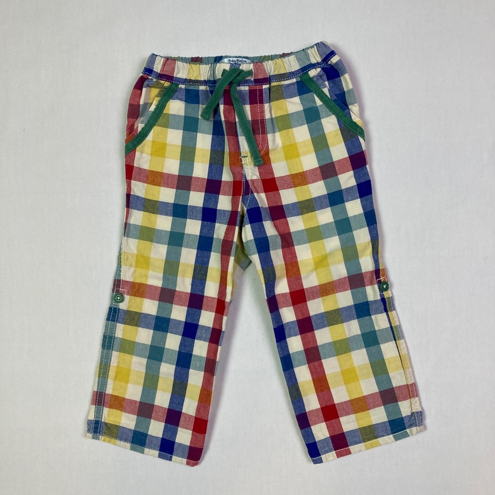 Mini Boden Baby Boy Plaid Roll-up Pants